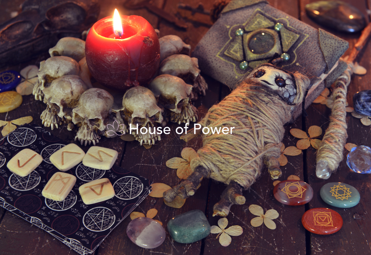 Herbs, candles, and handmade charms representing Jamaican folk traditions